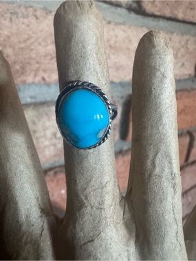 Vintage Native American Navajo Turquoise Ring Sz 5 Beautiful Blue Quality Stone!
